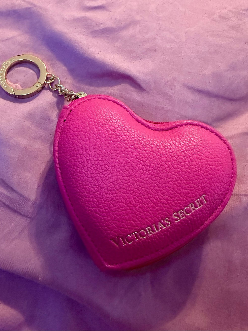 Victoria's Secret Hot Pink Heart Keychain Coin Pouch